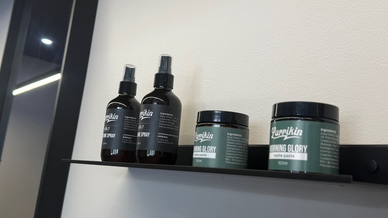 Hair product on the shelf at Backbone Barbershop